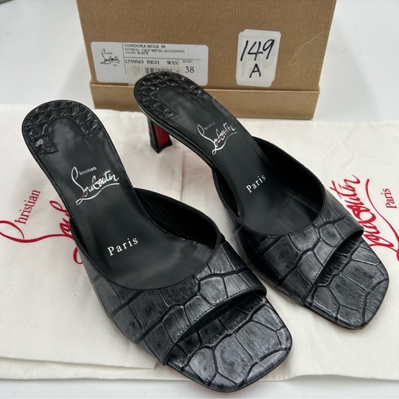Women's Christian Louboutin condora croc leather 55 mules size 38